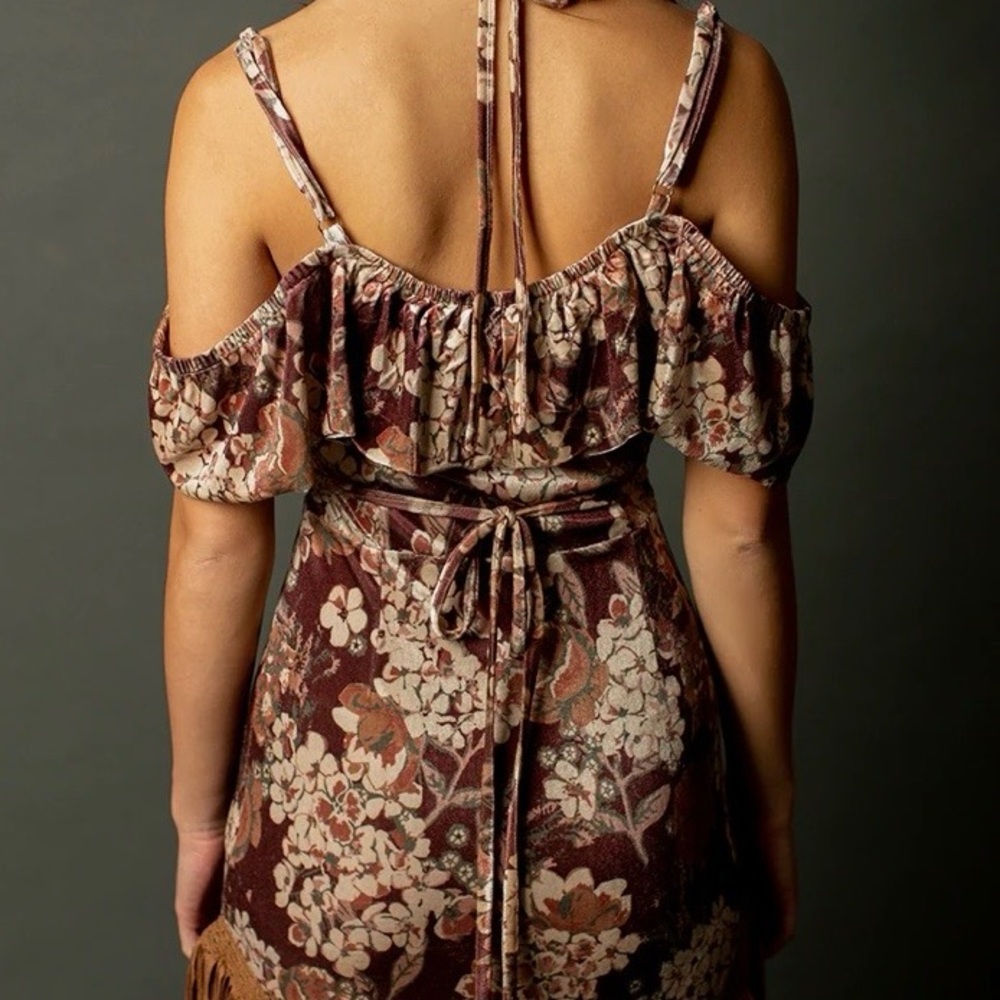 KLARA FRINGE DRESS IN BURGUNDY FLORAL - Picture 3 of 4